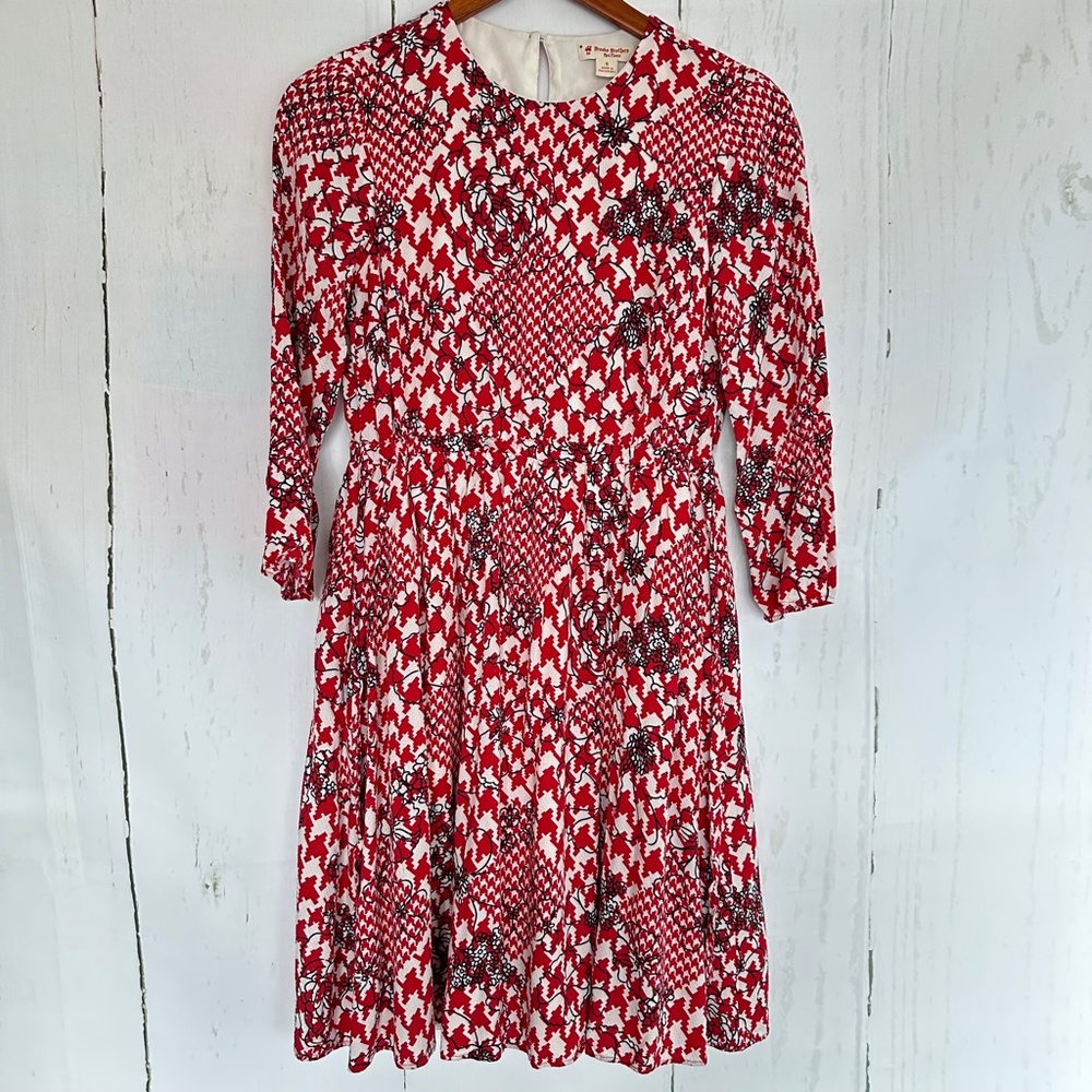 BROOKS BROTHERS Red Floral A-Line Long Sleeve Knee Length Dress Preppy Size 0
